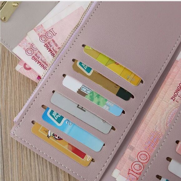 Purple Long PU Leather Wallet For Women Tassel Zipper Card Holder Purse Handbag - Picture 9 of 9